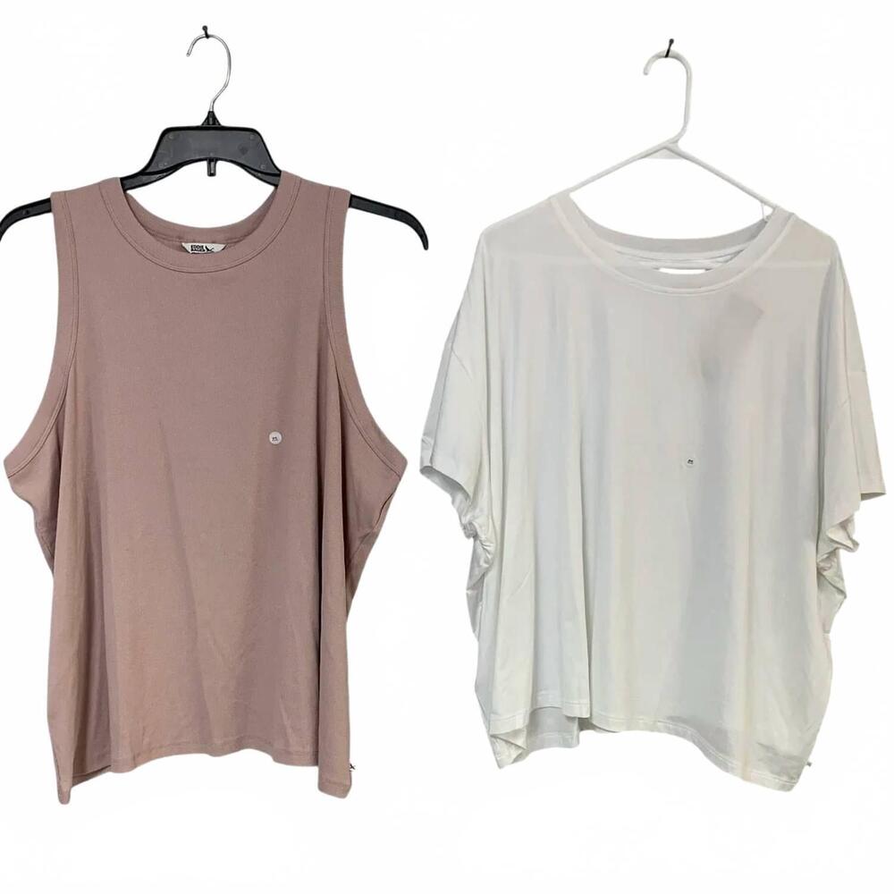 NEW EDDIE BAUER women's rib tank surreal travel crew two-piece tee - plus in pin